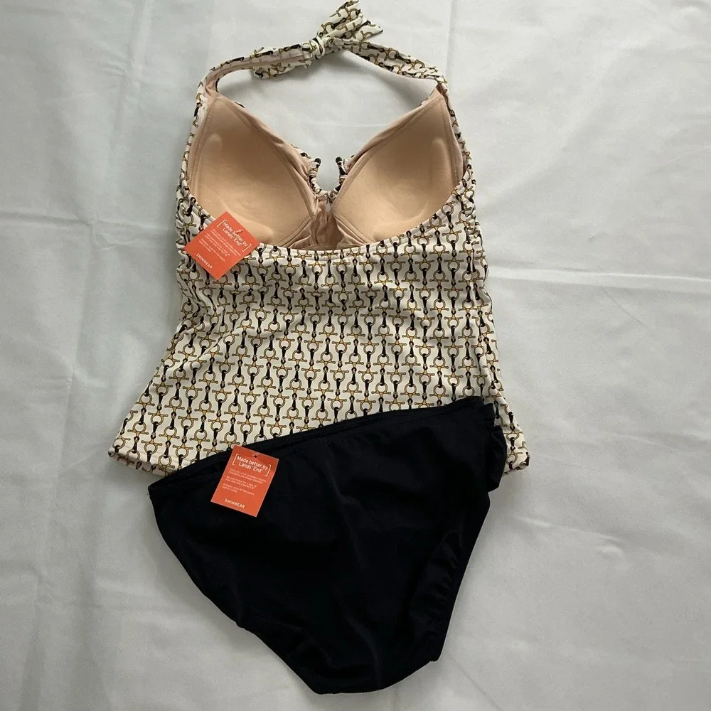 LANDS' END Tankini Swimsuit Sz 8 Navy Gold HorseBit Pattern Equestrian New Tags